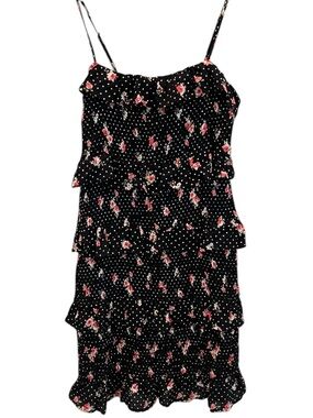 ILLA ILLA Black Floral Tiered Smocked Dress  Size Small